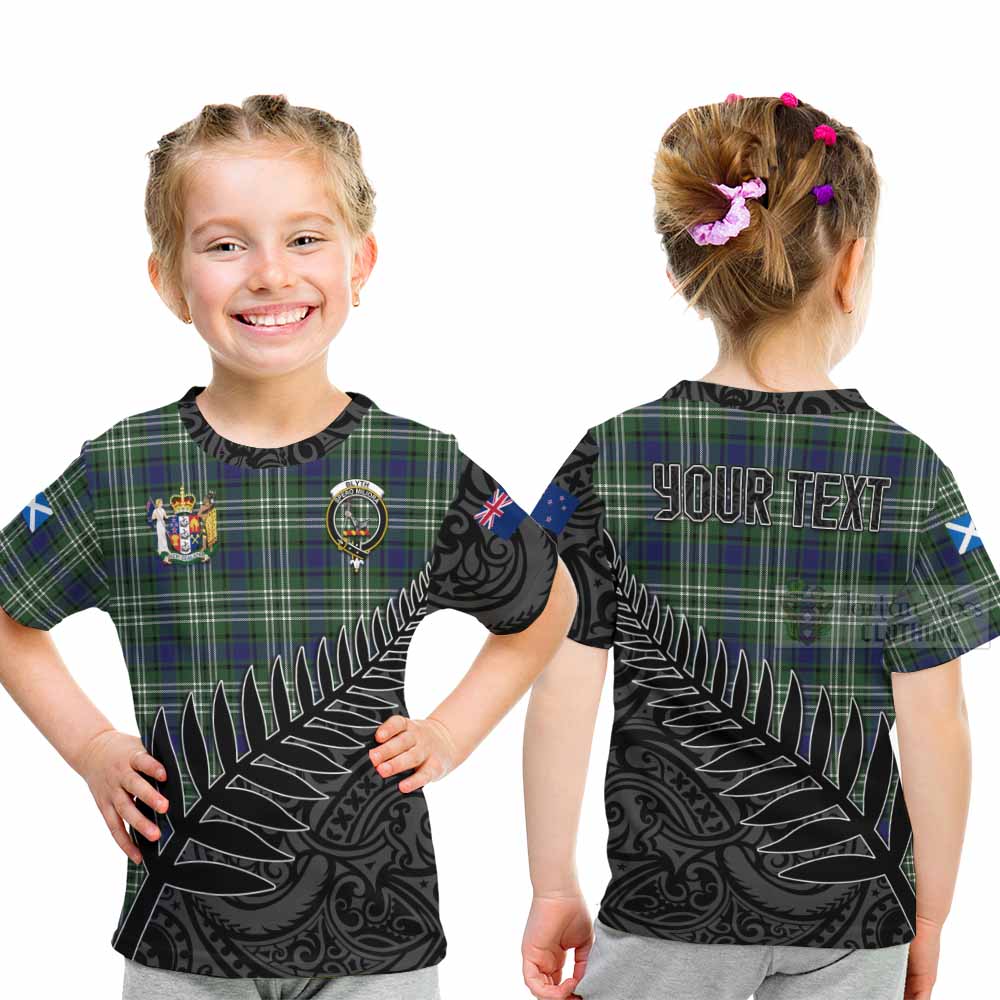Tartan Vibes Clothing Blyth Crest Tartan Kid T-Shirt with New Zealand Silver Fern Half Style