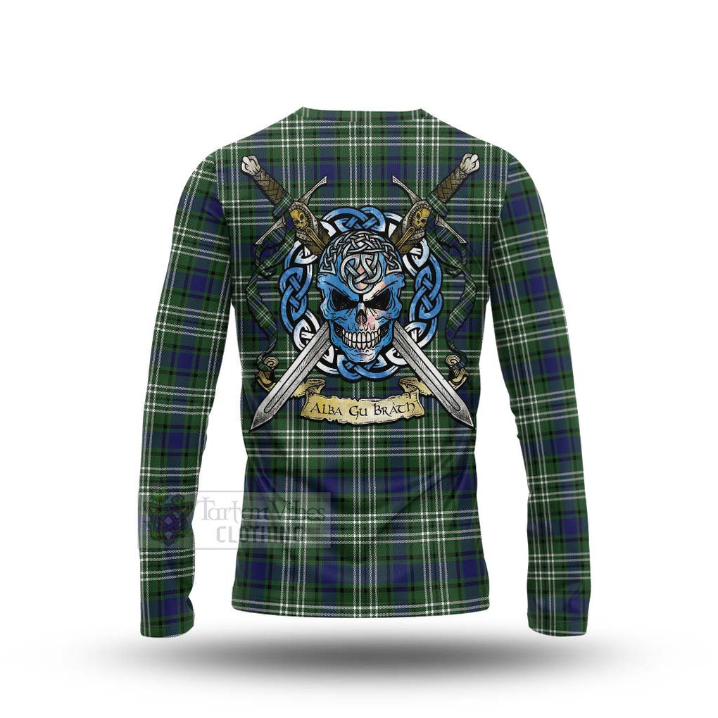 Blyth Tartan Long Sleeve T-Shirt with Family Crest Celtic Skull Style - Tartan Vibes Clothing