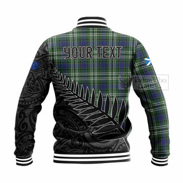 Tartan Vibes Clothing Blyth Crest Tartan Baseball Jacket with New Zealand Silver Fern Half Style