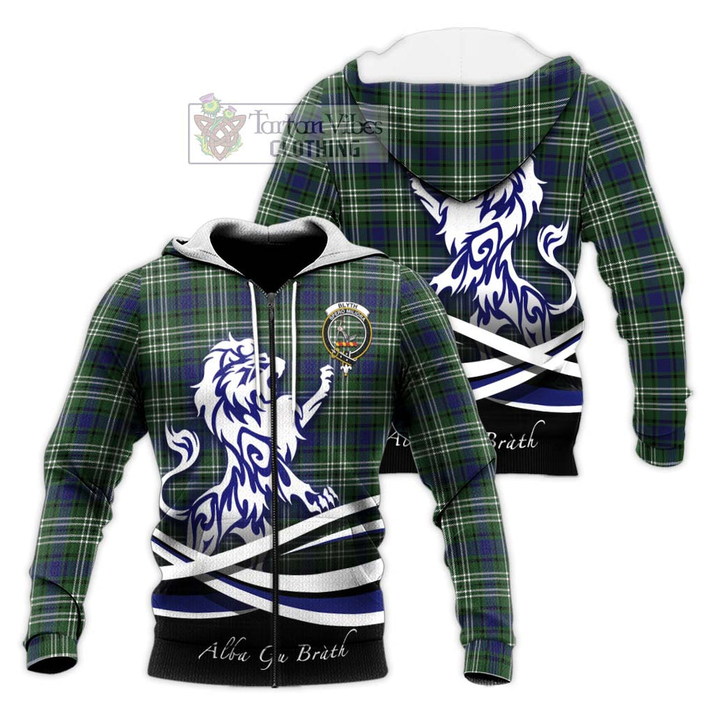 Blyth Tartan Knitted Hoodie with Alba Gu Brath Regal Lion Emblem Unisex Knitted Zip Hoodie - Tartan Vibes Clothing
