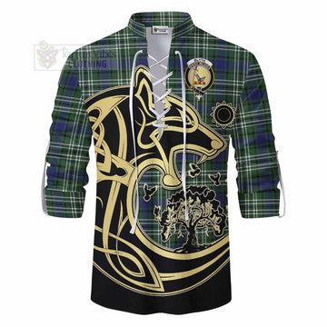 Blyth Tartan Ghillie Kilt Shirt with Family Crest Celtic Wolf Style - Tartan Vibes Clothing