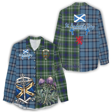 Blyth Tartan Women's Casual Shirt Happy St. Andrew's Day Half Tartan Style - Tartan Vibes Clothing