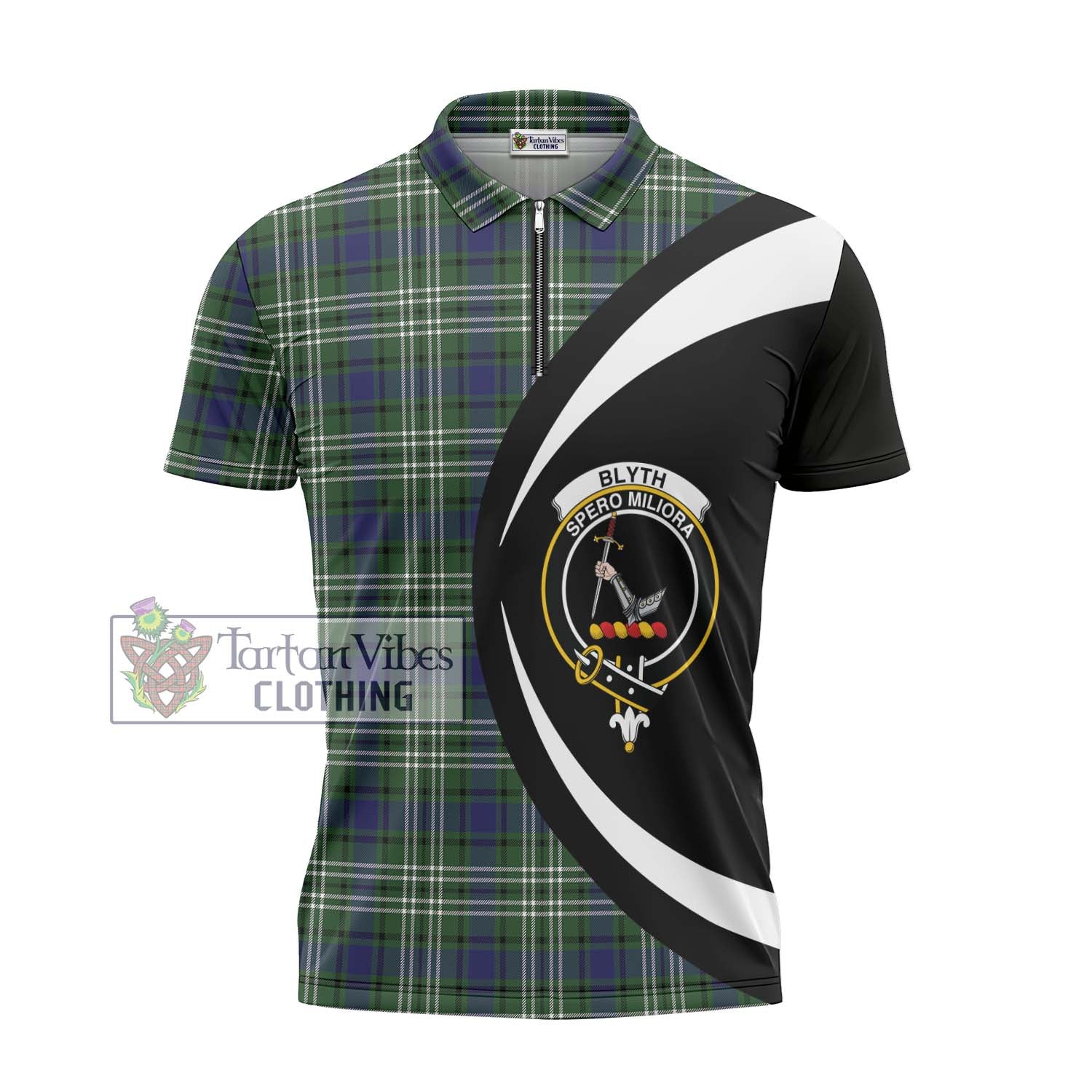 Blyth Tartan Zipper Polo Shirt with Family Crest Circle Style - Tartan Vibes Clothing