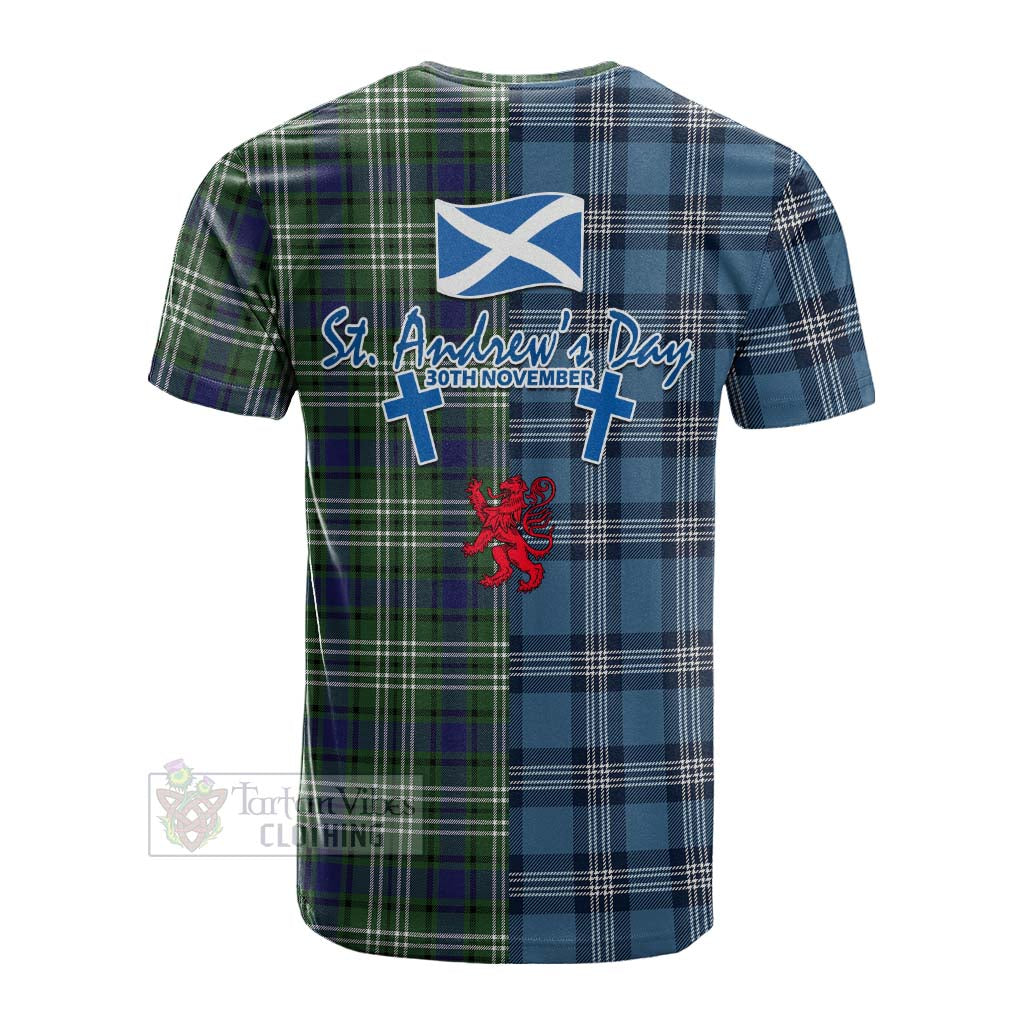 Blyth Tartan Cotton T-shirt Happy St. Andrew's Day Half Tartan Style - Tartan Vibes Clothing