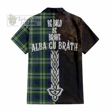 Tartan Vibes Clothing Blyth Tartan Family Crest Short Sleeve Button Shirt Alba Gu Brath Be Brave Lion Ancient Style