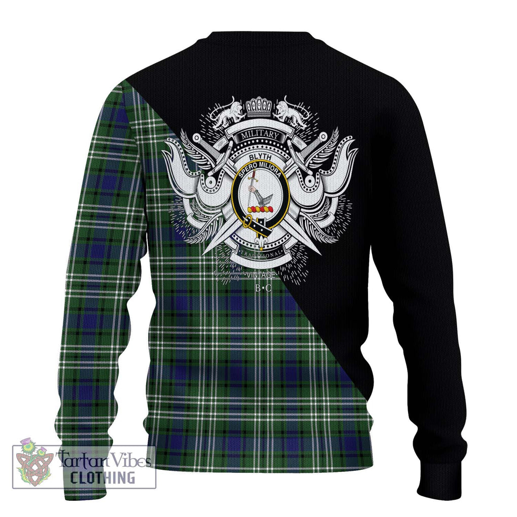 Blyth Tartan Ugly Sweater with Family Crest and Military Logo Style - Tartan Vibes Clothing