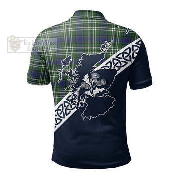 Blyth Tartan Polo Shirt Featuring Thistle and Scotland Map - Tartanvibesclothing Store