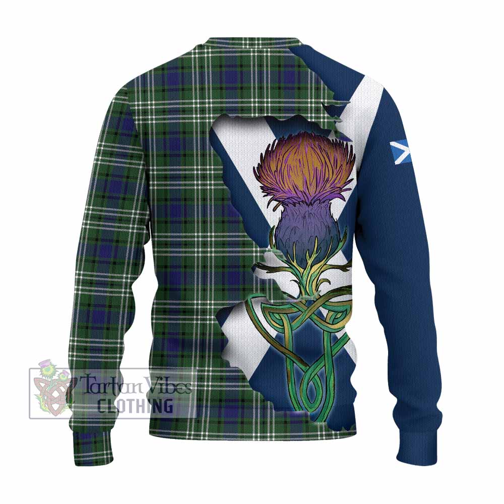 Tartan Vibes Clothing Blyth Tartan Family Crest Knitted Sweater Scottish Thistle Celtic Inspired