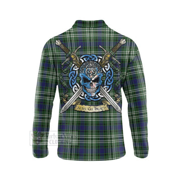 Blyth Tartan Long Sleeve Polo Shirt with Family Crest Celtic Skull Style - Tartan Vibes Clothing