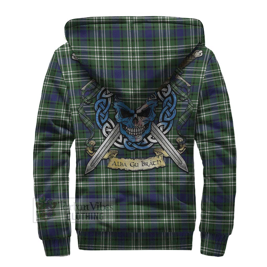 Blyth Tartan Sherpa Hoodie with Family Crest Celtic Skull Style - Tartan Vibes Clothing