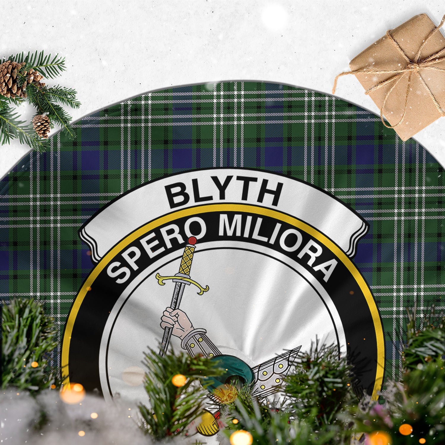 Blyth Tartan Christmas Tree Skirt with Family Crest - Tartanvibesclothing