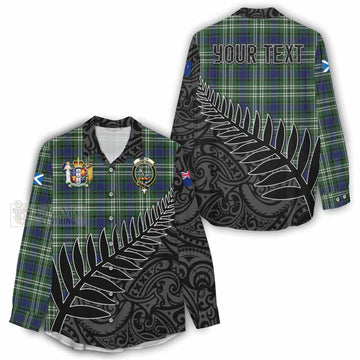 Blyth Crest Tartan Women's Casual Shirt with New Zealand Silver Fern Half Style - Tartan Vibes Clothing