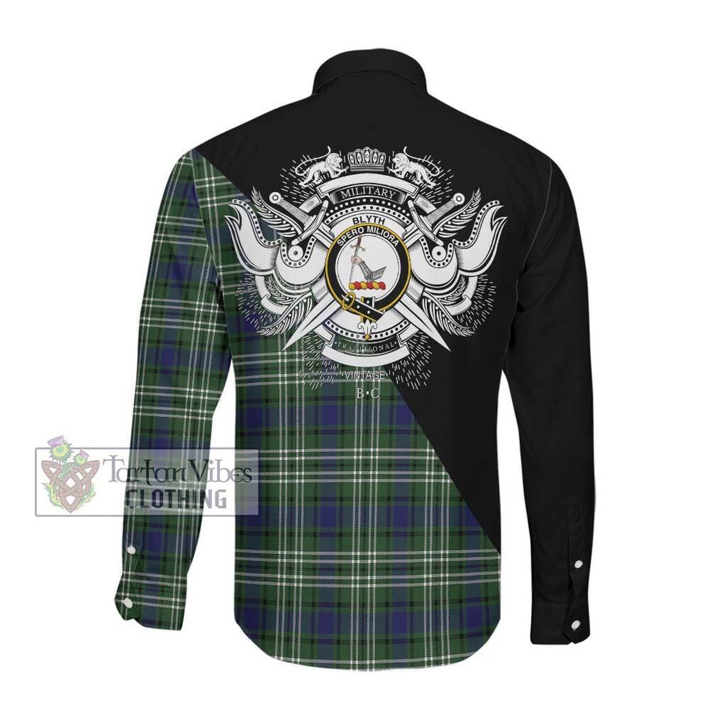 Blyth Tartan Long Sleeve Button Shirt with Family Crest and Military Logo Style Men's Shirt - Tartanvibesclothing Shop