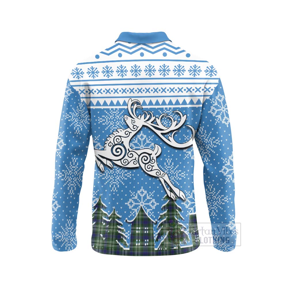 Blyth Clan Christmas Long Sleeve Polo Shirt Celtic Reindeer Style - Tartan Vibes Clothing
