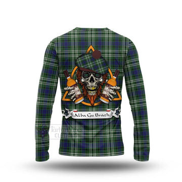 Blyth Tartan Long Sleeve T-Shirt with Family Crest and Bearded Skull Holding Bottles of Whiskey - Tartan Vibes Clothing
