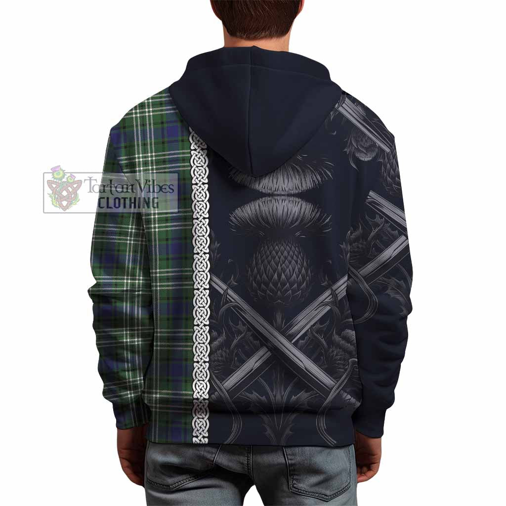 Blyth Tartan Hoodie with Family Crest Cross Sword Thistle Celtic Vibes - Tartan Vibes Clothing