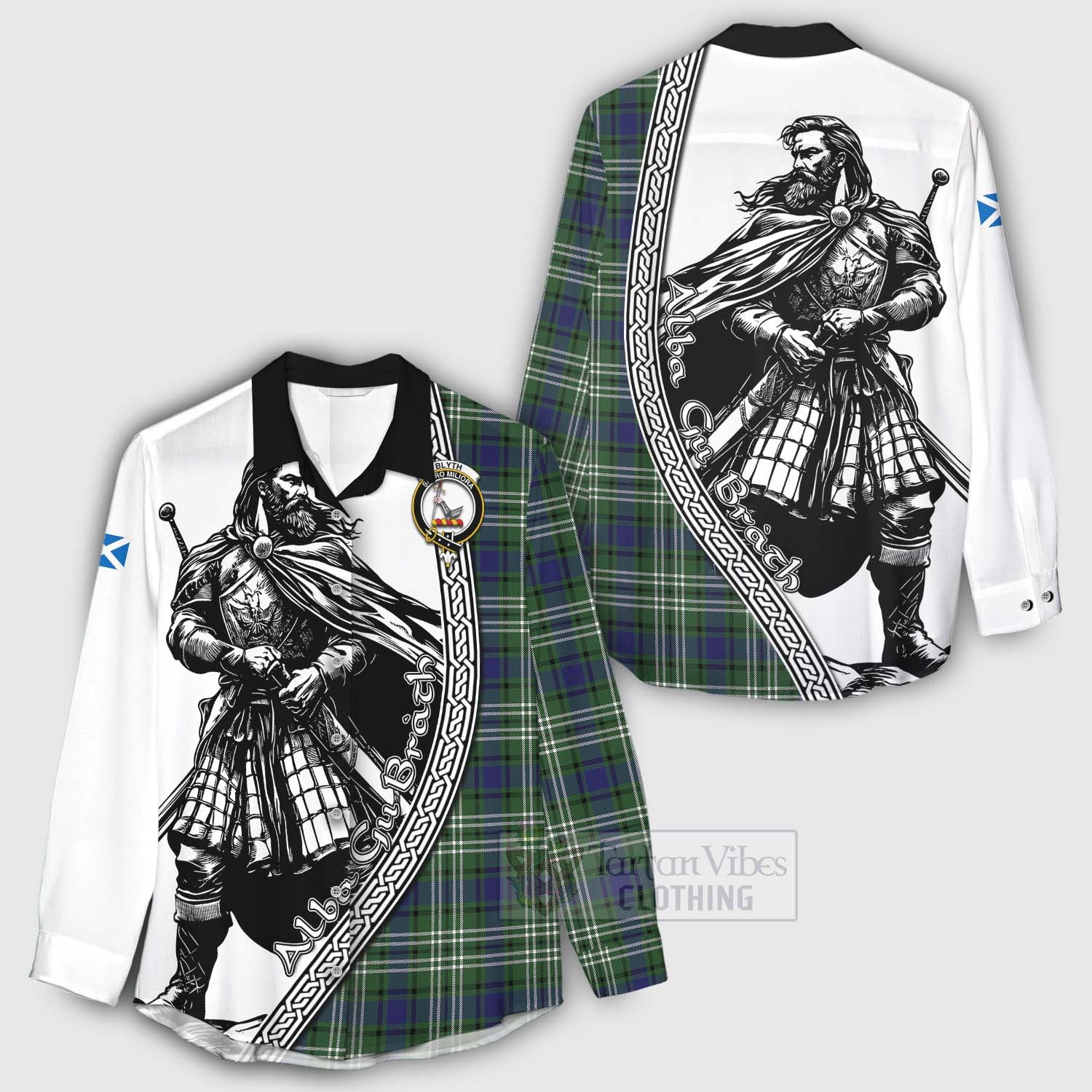 Blyth Tartan Clan Crest Women's Casual Shirt with Highlander Warrior Celtic Style - Tartan Vibes Clothing