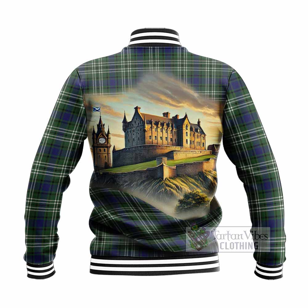 Blyth Tartan Family Crest Baseball Jacket with Scottish Ancient Castle Style - Tartan Vibes Clothing