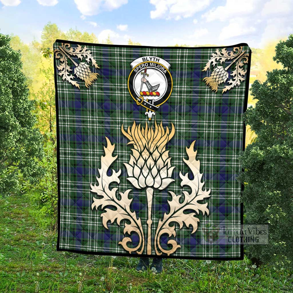 Blyth Tartan Quilt with Family Crest and Golden Thistle Style - Tartan Vibes Clothing