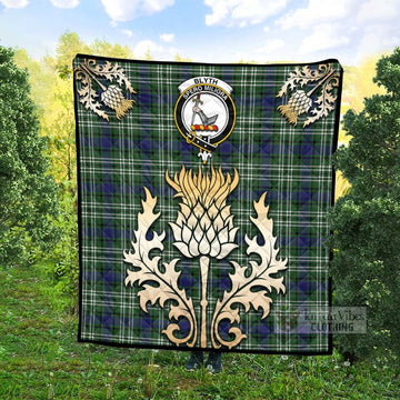 Tartan Vibes Clothing Blyth Tartan Quilt with Family Crest and Golden Thistle Style
