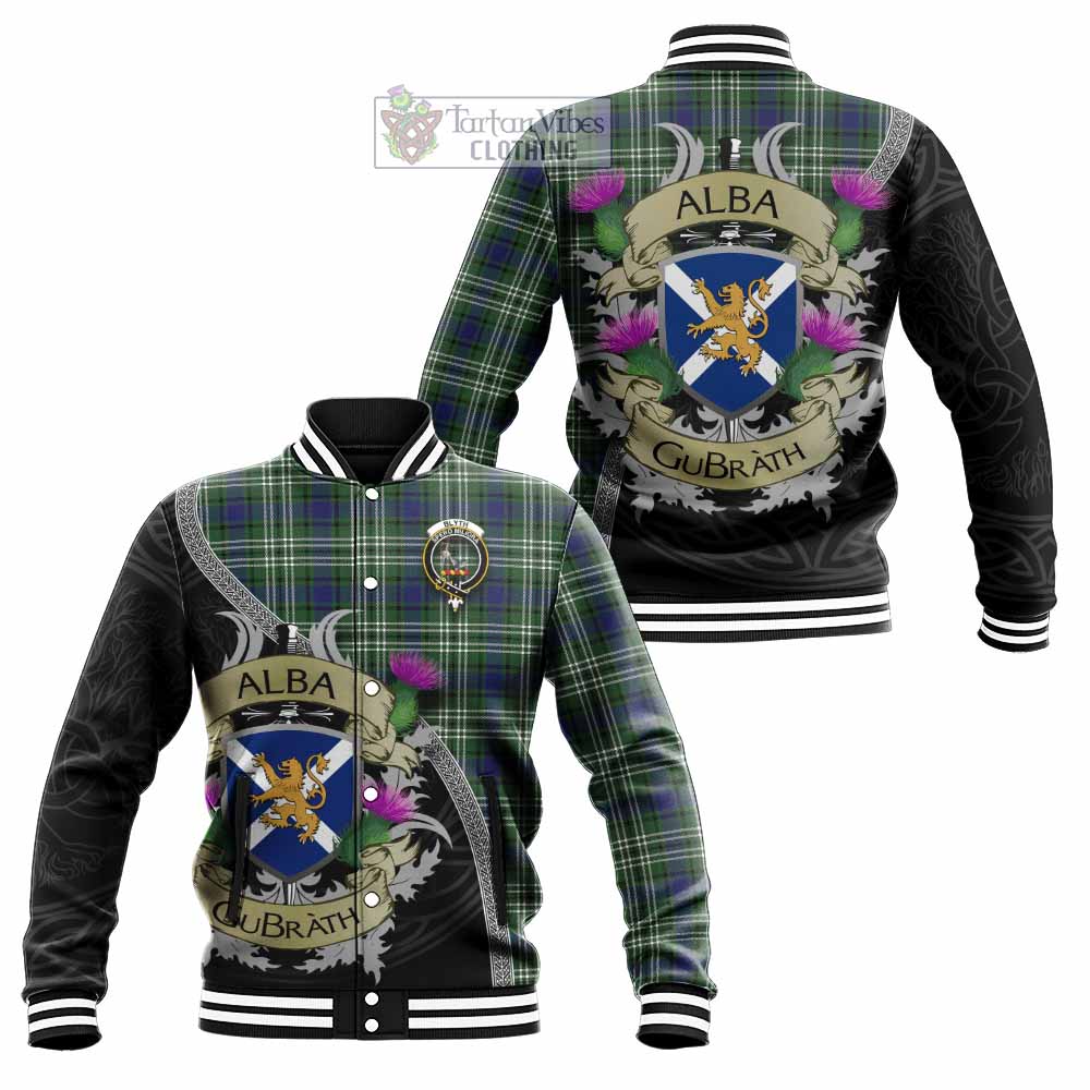 Blyth Tartan Family Crest Baseball Jacket Lion Rampant Royal Thistle Shield Celtic Inspired - Tartan Vibes Clothing