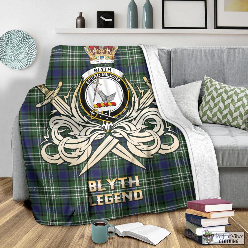 Blyth Tartan Blanket with Clan Crest and the Golden Sword of Courageous Legacy - Tartan Vibes Clothing