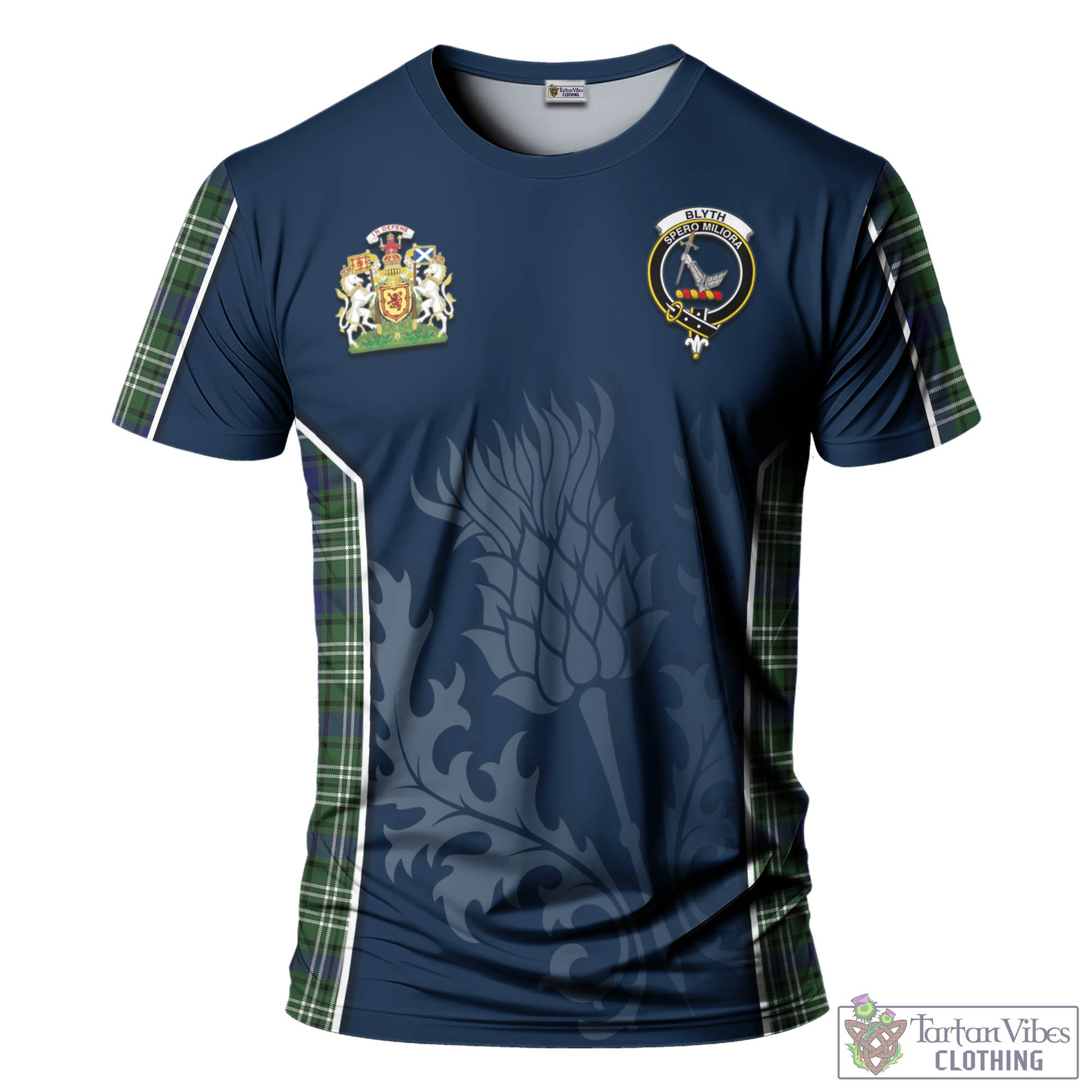 Blyth Tartan T-Shirt with Family Crest and Scottish Thistle Vibes Sport Style - Tartan Vibes Clothing