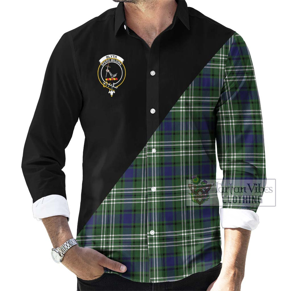 Blyth Tartan Long Sleeve Button Shirt with Family Crest and Military Logo Style - Tartanvibesclothing Shop