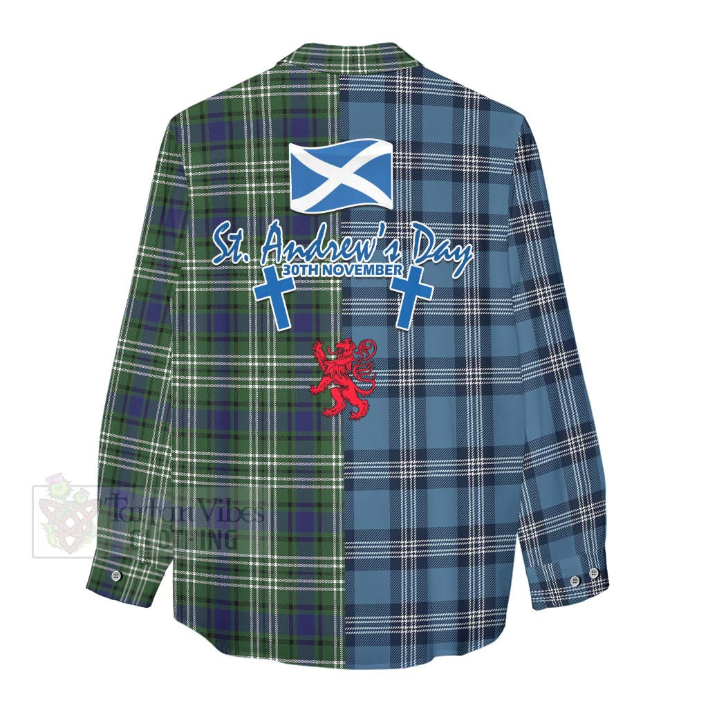 Blyth Tartan Women's Casual Shirt Happy St. Andrew's Day Half Tartan Style - Tartan Vibes Clothing