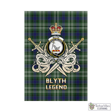Blyth Tartan Garden Flag with Clan Crest and the Golden Sword of Courageous Legacy