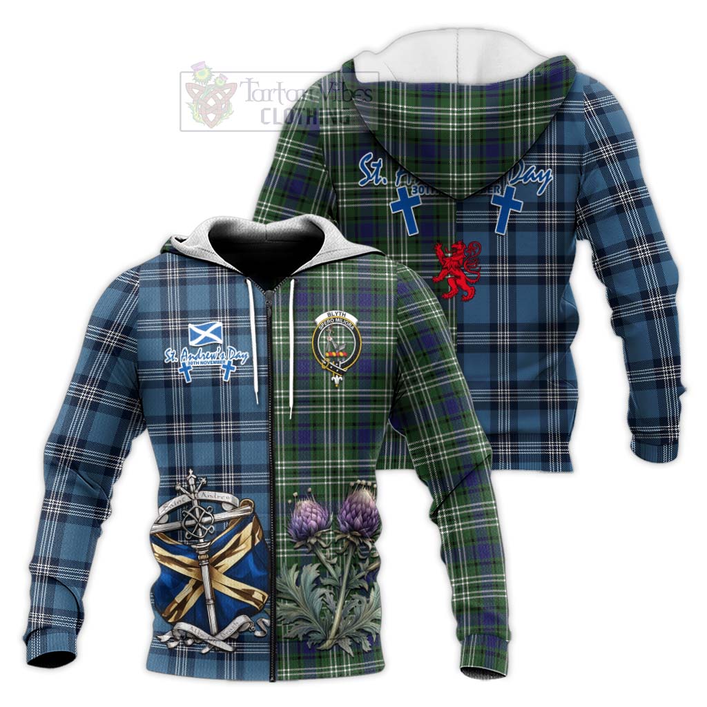 Blyth Tartan Knitted Hoodie Happy St. Andrew's Day Half Tartan Style Unisex Knitted Zip Hoodie - Tartan Vibes Clothing