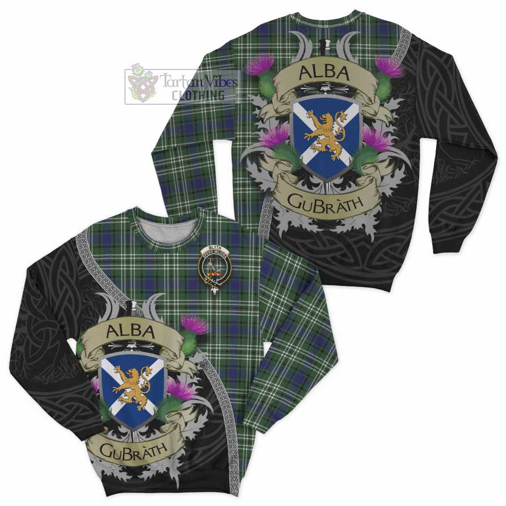 Tartan Vibes Clothing Blyth Tartan Family Crest Sweatshirt Lion Rampant Royal Thistle Shield Celtic Inspired