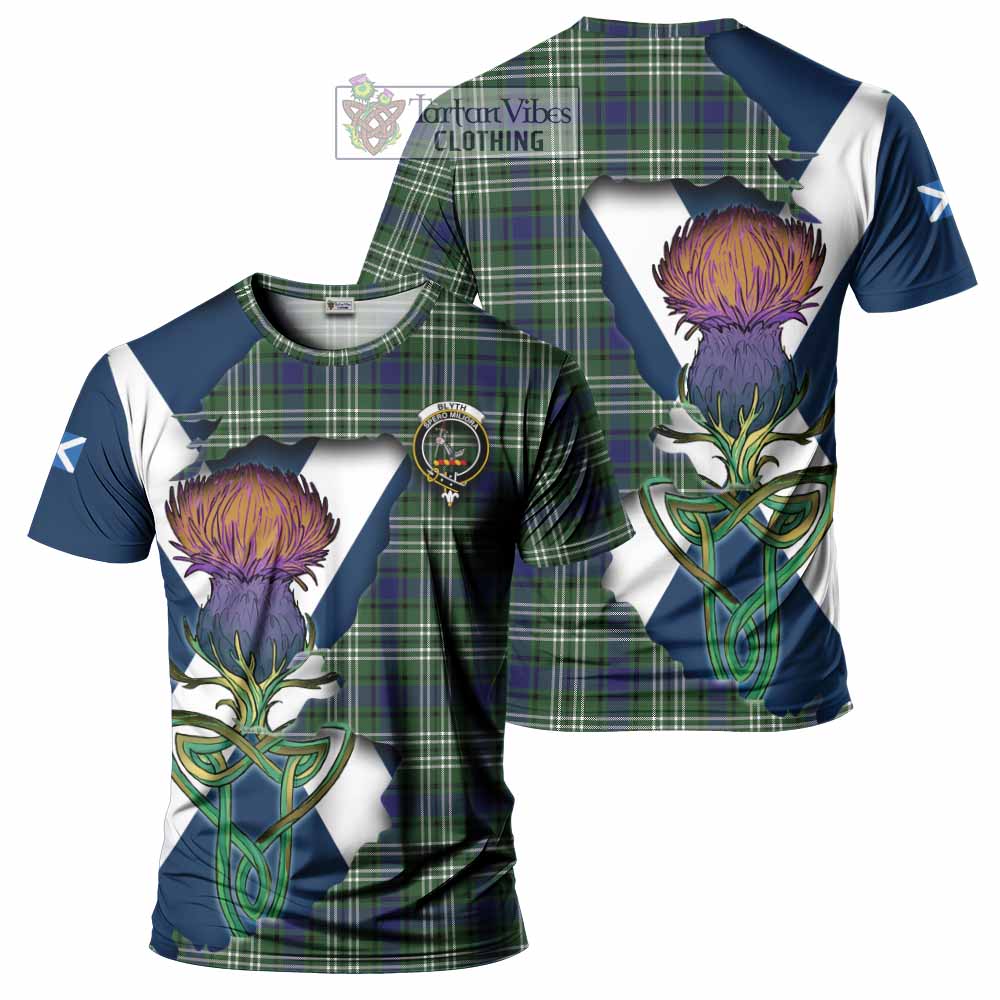 Tartan Vibes Clothing Blyth Tartan Family Crest T-Shirt Scottish Thistle Celtic Inspired
