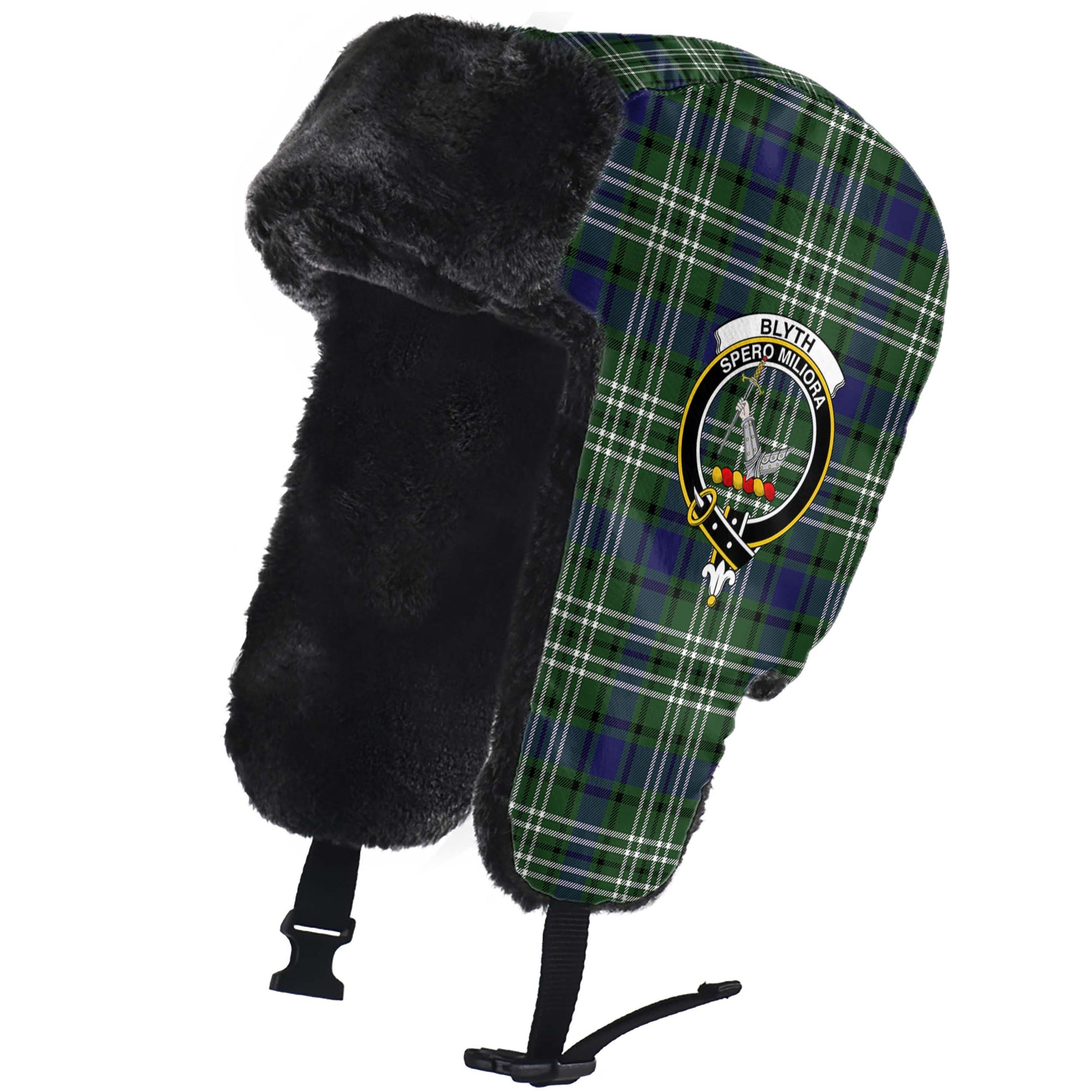 Blyth Tartan Winter Trapper Hat with Family Crest - Tartanvibesclothing