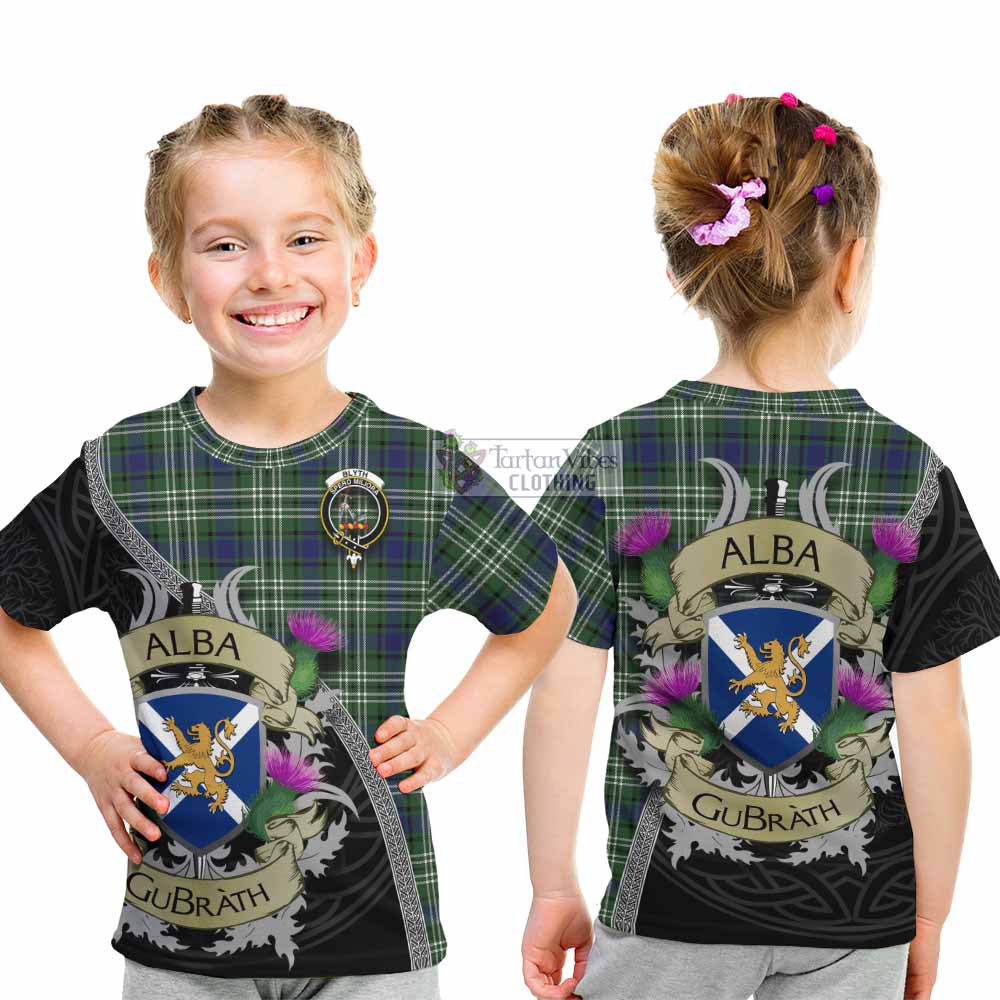 Tartan Vibes Clothing Blyth Tartan Family Crest Kid T-Shirt Lion Rampant Royal Thistle Shield Celtic Inspired