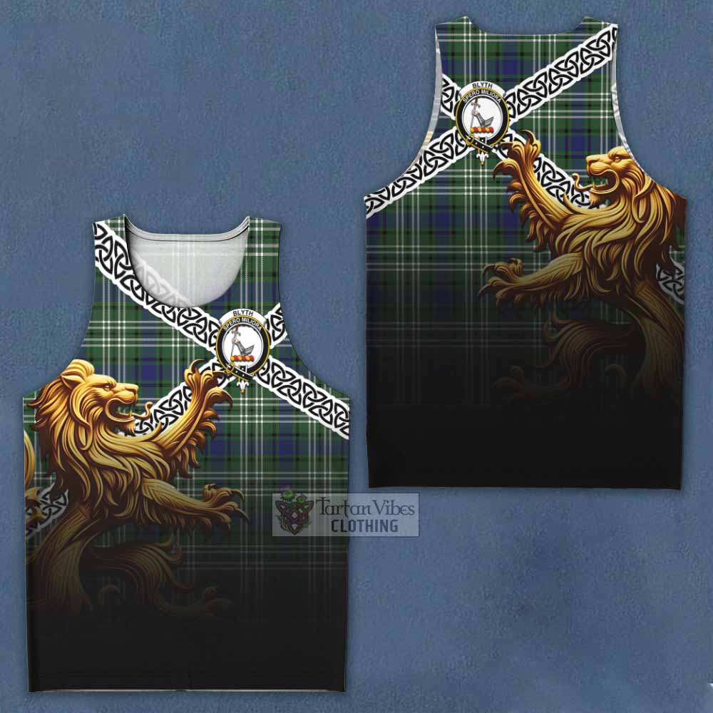 Tartan Vibes Clothing Blyth Crest Tartan Men's Tank Top with Golden Lion Emblem Celtic Style