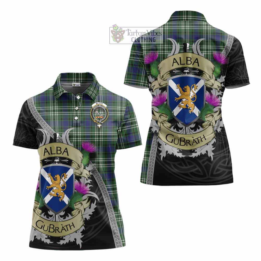 Tartan Vibes Clothing Blyth Tartan Family Crest Women's Polo Shirt Lion Rampant Royal Thistle Shield Celtic Inspired