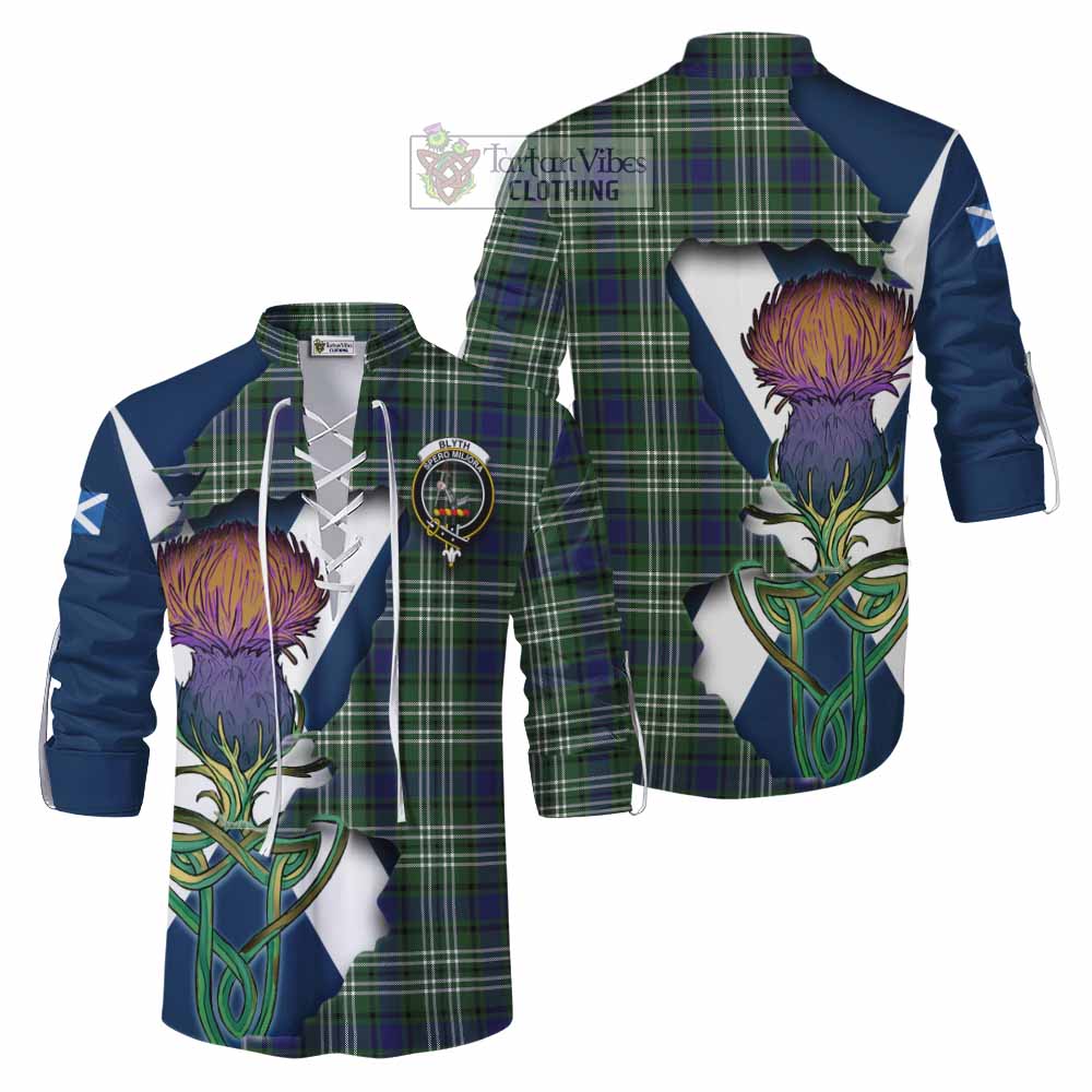 Tartan Vibes Clothing Blyth Tartan Family Crest Ghillie Kilt Shirt Scottish Thistle Celtic Inspired