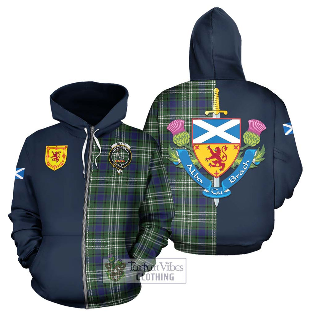 Blyth Tartan Hoodie Alba with Scottish Lion Royal Arm Half Style - Tartan Vibes Clothing