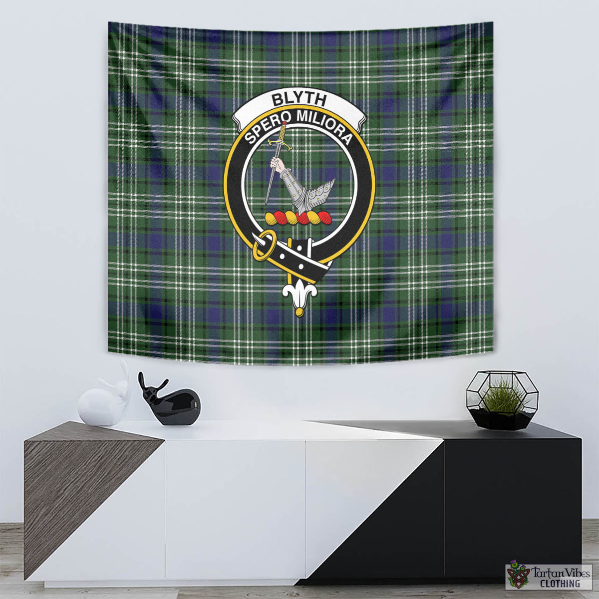 Tartan Vibes Clothing Blyth Tartan Tapestry Wall Hanging and Home Decor for Room with Family Crest