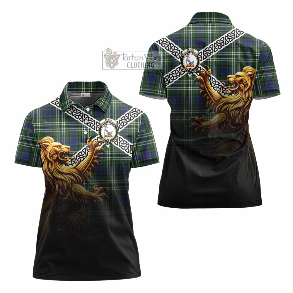 Tartan Vibes Clothing Blyth Crest Tartan Women's Polo Shirt with Golden Lion Emblem Celtic Style