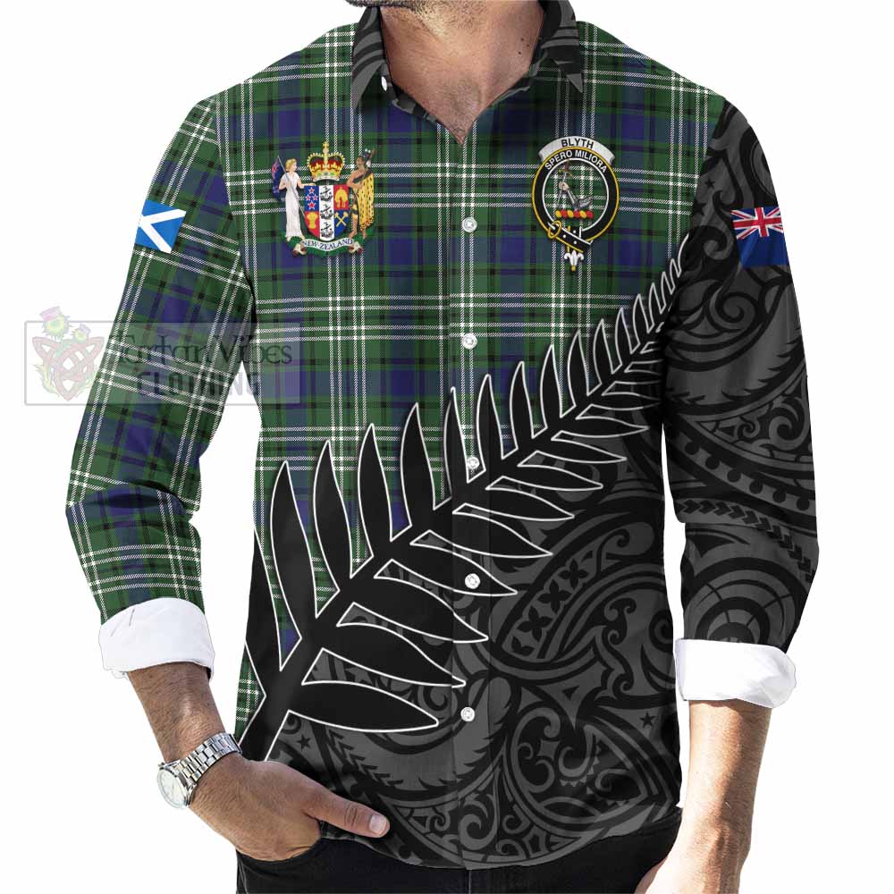 Blyth Crest Tartan Long Sleeve Button Shirt with New Zealand Silver Fern Half Style - Tartan Vibes Clothing