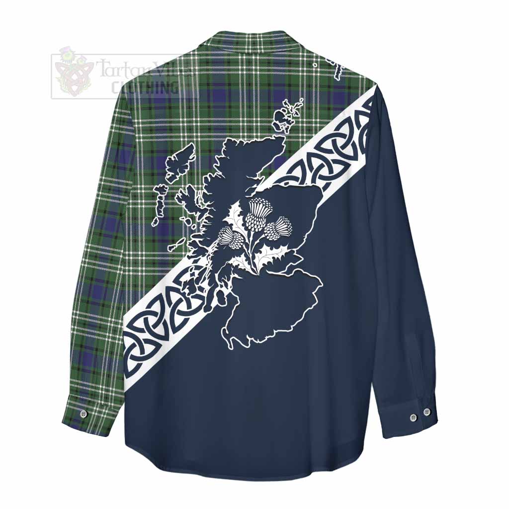 Blyth Tartan Women's Casual Shirt Featuring Thistle and Scotland Map - Tartan Vibes Clothing