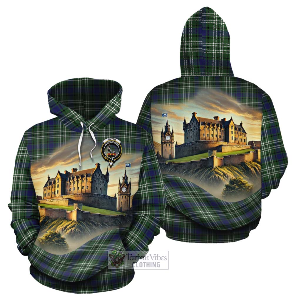 Blyth Tartan Family Crest Cotton Hoodie with Scottish Ancient Castle Style - Tartan Vibes Clothing