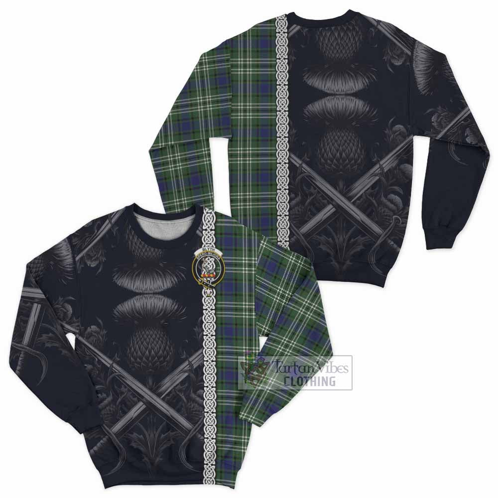 Tartan Vibes Clothing Blyth Tartan Sweatshirt with Family Crest Cross Sword Thistle Celtic Vibes