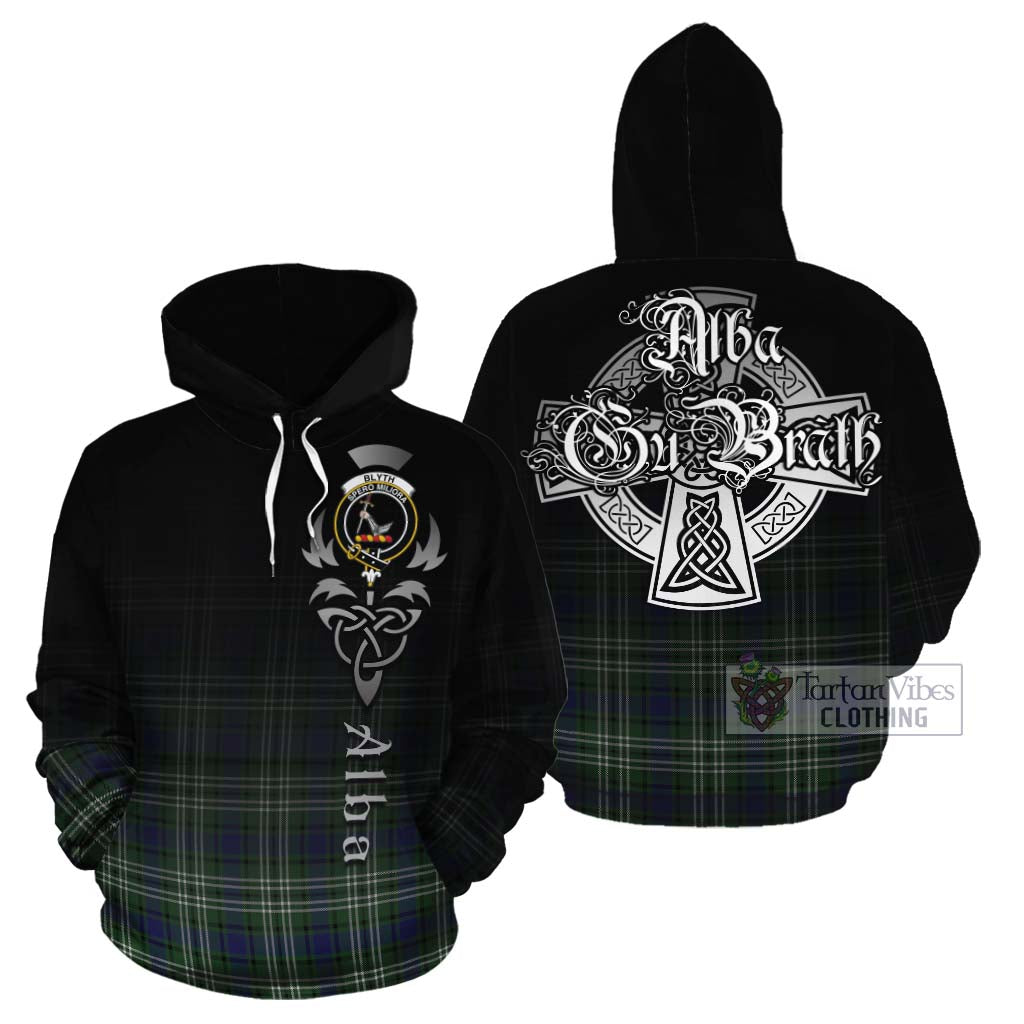 Tartan Vibes Clothing Blyth Tartan Cotton Hoodie Featuring Alba Gu Brath Family Crest Celtic Inspired
