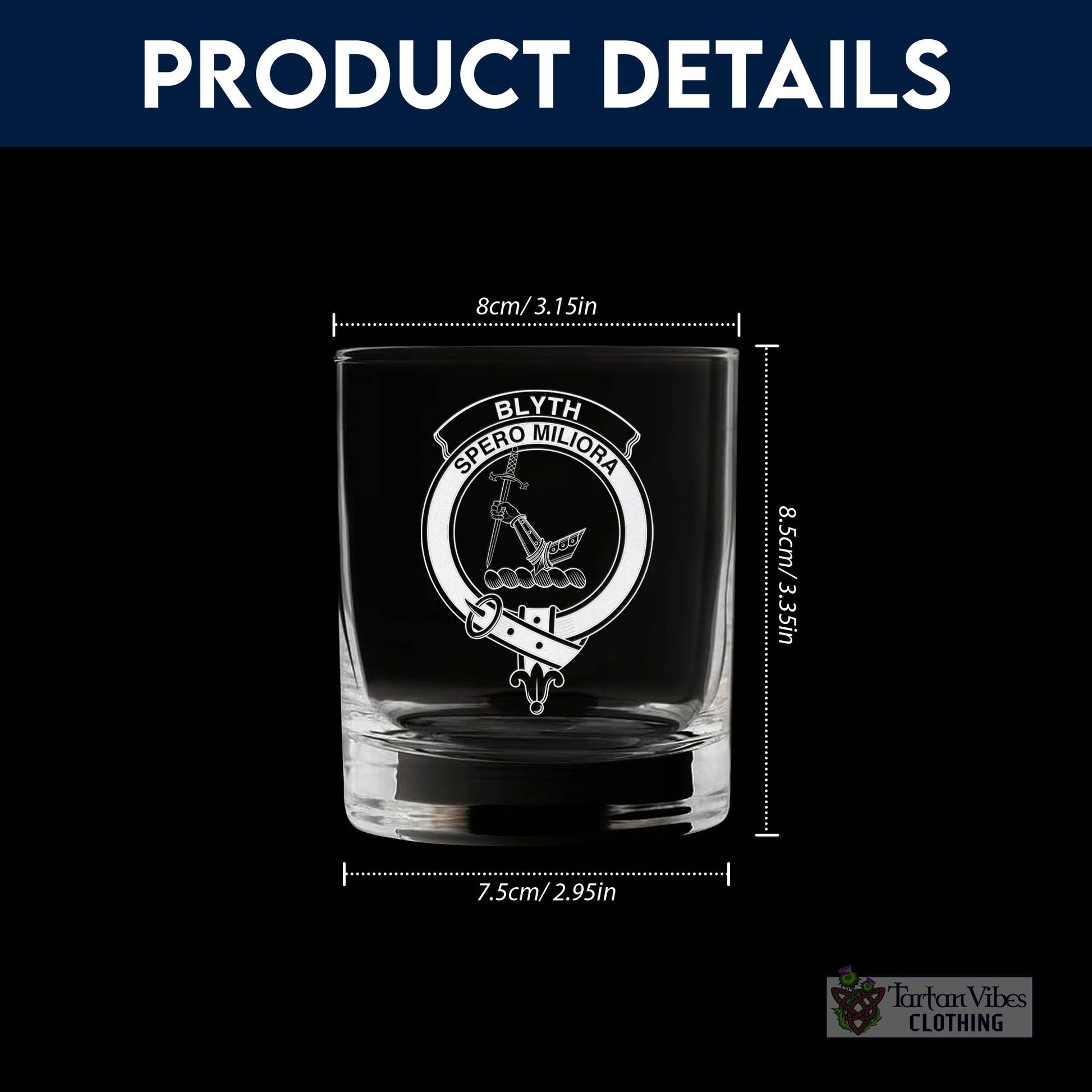 Tartan Vibes Clothing Blyth Family Crest Engraved Whiskey Glass with Handle