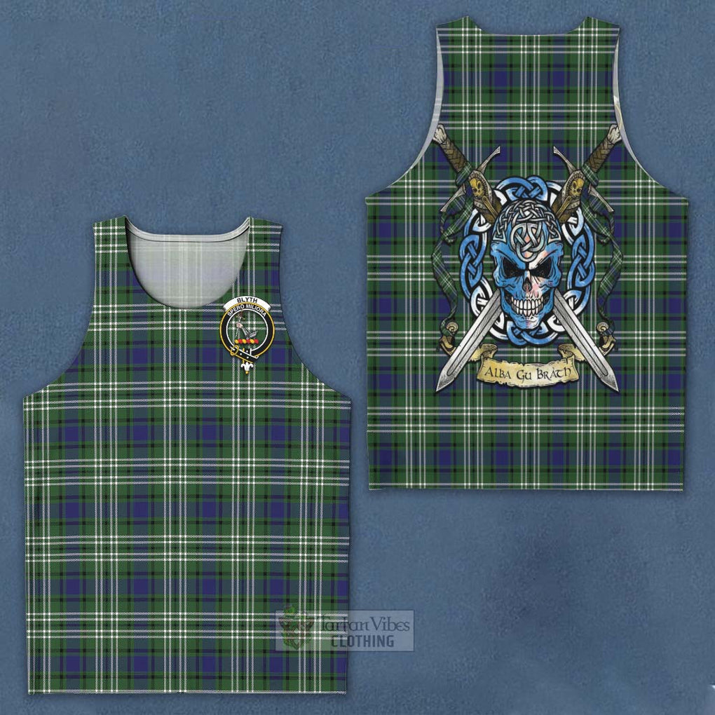 Blyth Tartan Men's Tank Top with Family Crest Celtic Skull Style - Tartan Vibes Clothing