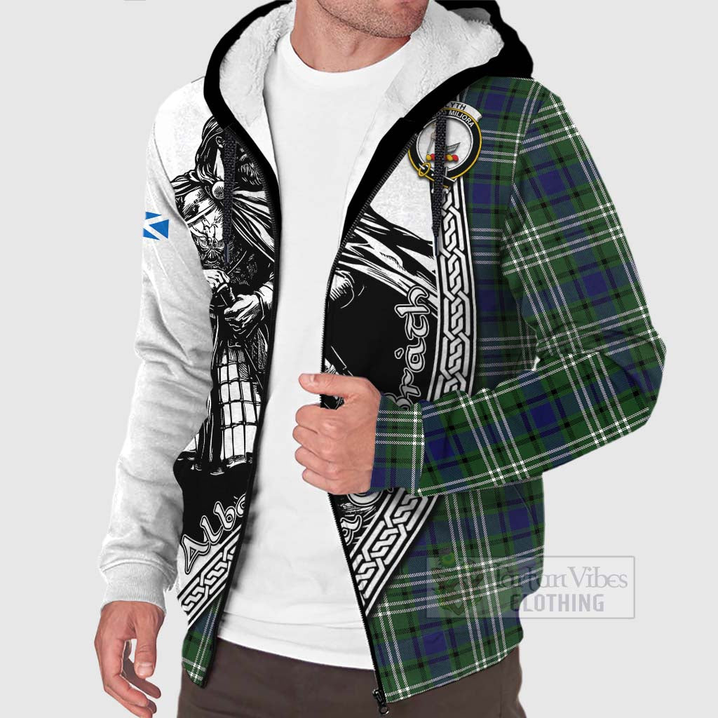 Blyth Tartan Clan Crest Sherpa Hoodie with Highlander Warrior Celtic Style Unisex - Tartan Vibes Clothing