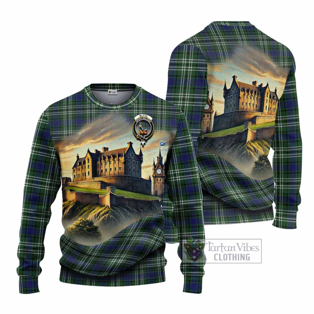 Blyth Tartan Family Crest Knitted Sweater with Scottish Ancient Castle Style - Tartan Vibes Clothing